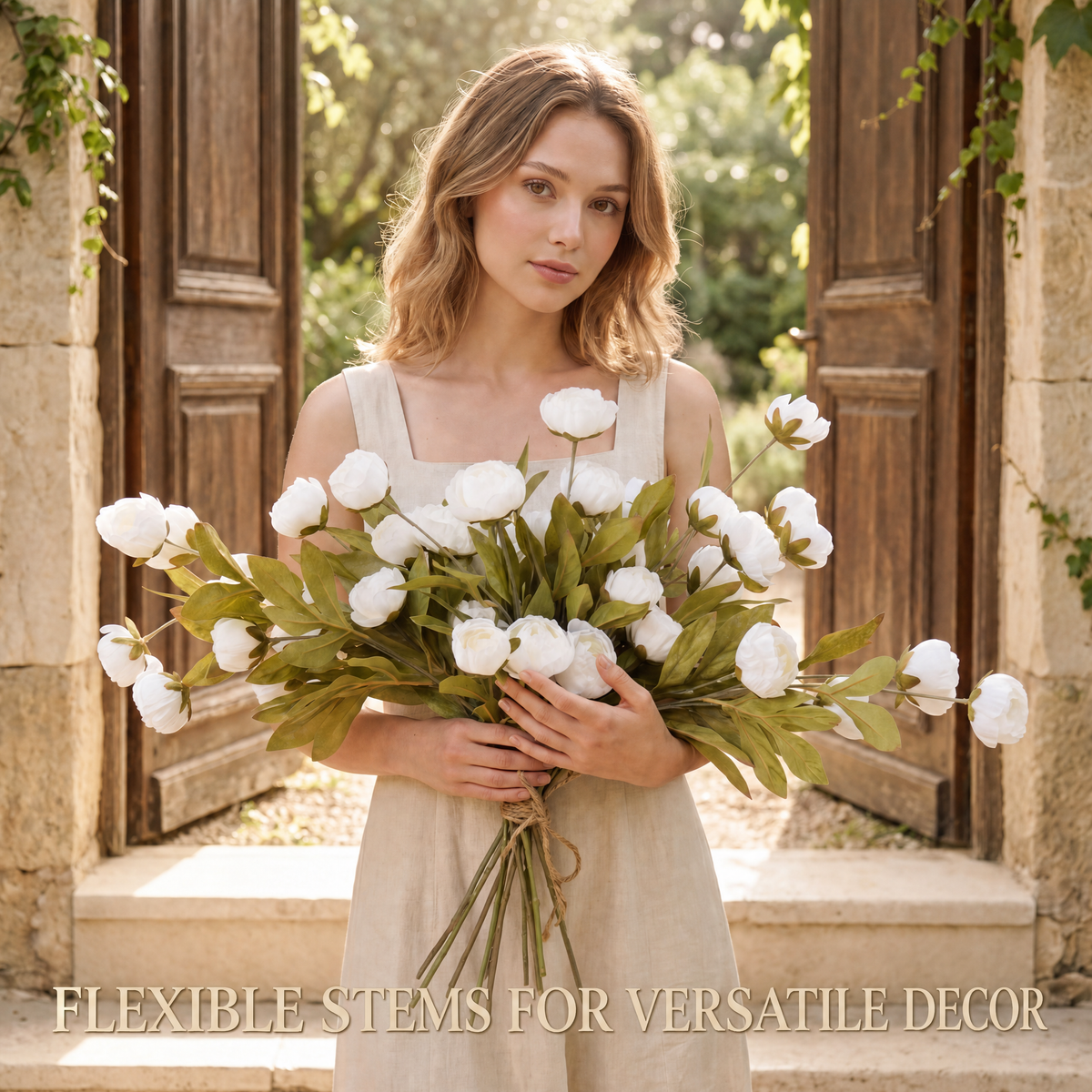 Pinkpum 12 Pcs Faux Silk Peony Artificial Flowers for Vase Decor White 27", Bulk Fake Peonies Branches with Stems for DIY, Bouquet Centerpieces Wedding Fillers Arrangements Shower Decorations