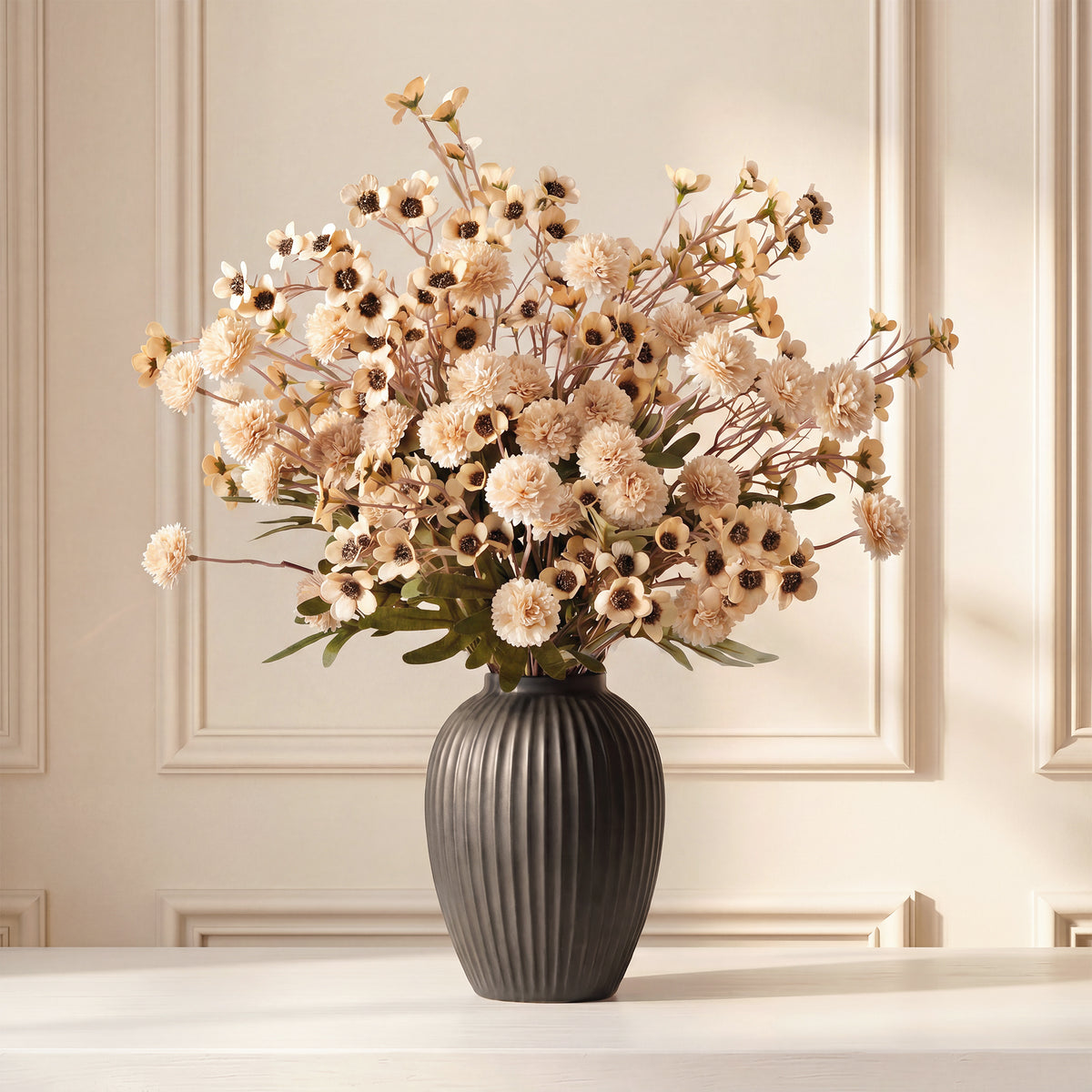 Pinkpum 20 Stems Beige Fake Mums & Kiku Artificial Flowers for Vase Decor Faux Floral Arrangement, Fake Chrysanthemum Stems, Spring Fall Home Decor Party Arrangements Wedding Bouquets Centerpieces