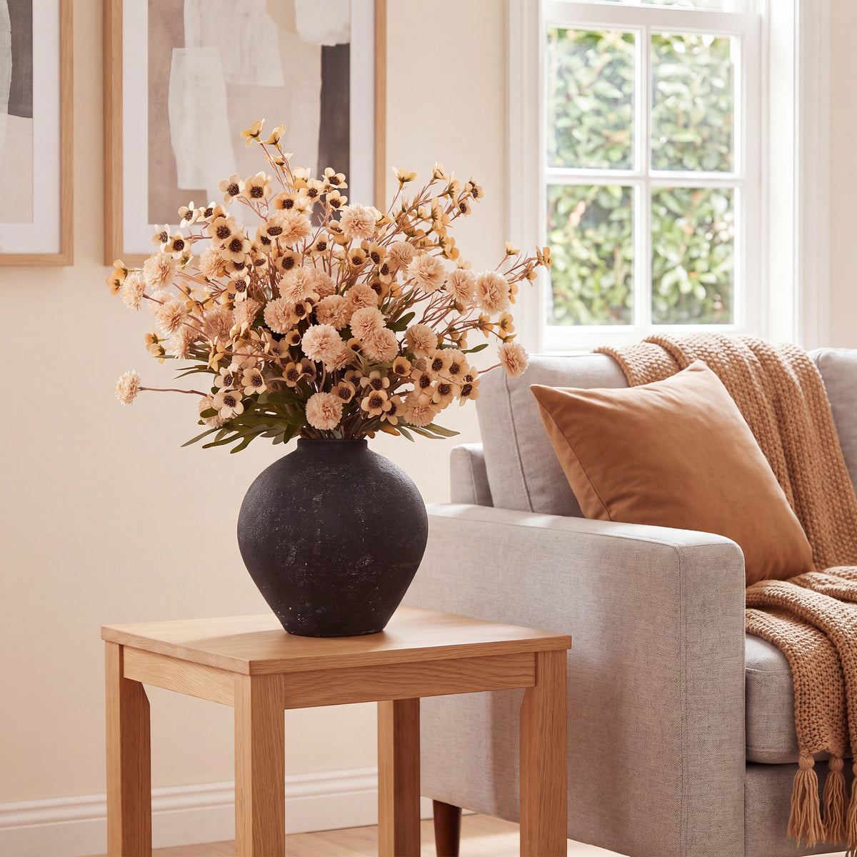 Pinkpum 20 Stems Beige Fake Mums & Kiku Artificial Flowers for Vase Decor Faux Floral Arrangement, Fake Chrysanthemum Stems, Spring Fall Home Decor Party Arrangements Wedding Bouquets Centerpieces