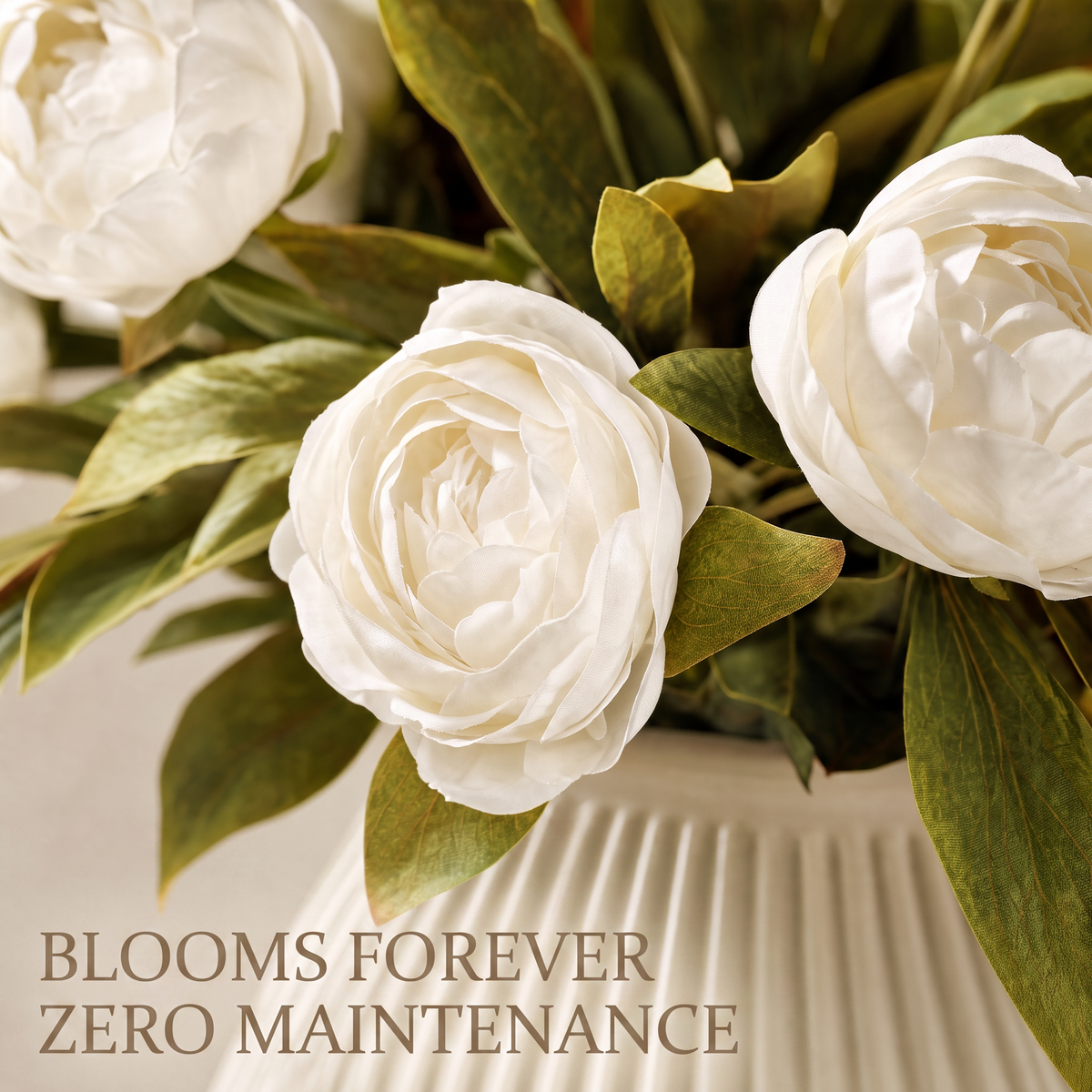 Pinkpum 12 Pcs Faux Silk Peony Artificial Flowers for Vase Decor White 27", Bulk Fake Peonies Branches with Stems for DIY, Bouquet Centerpieces Wedding Fillers Arrangements Shower Decorations