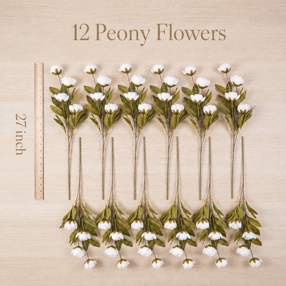 Pinkpum 12 Pcs Faux Silk Peony Artificial Flowers for Vase Decor White 27", Bulk Fake Peonies Branches with Stems for DIY, Bouquet Centerpieces Wedding Fillers Arrangements Shower Decorations