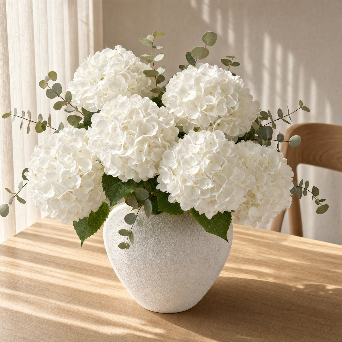 Pinkpum 6 Pcs White Hydrangea Artificial Flowers with Eucalyptus for Vase Total 12 Pcs, Latex Real Touch, Lifelike, 21 inch, For Home Decor Party Arrangements Wedding Bouquets Table Centerpieces