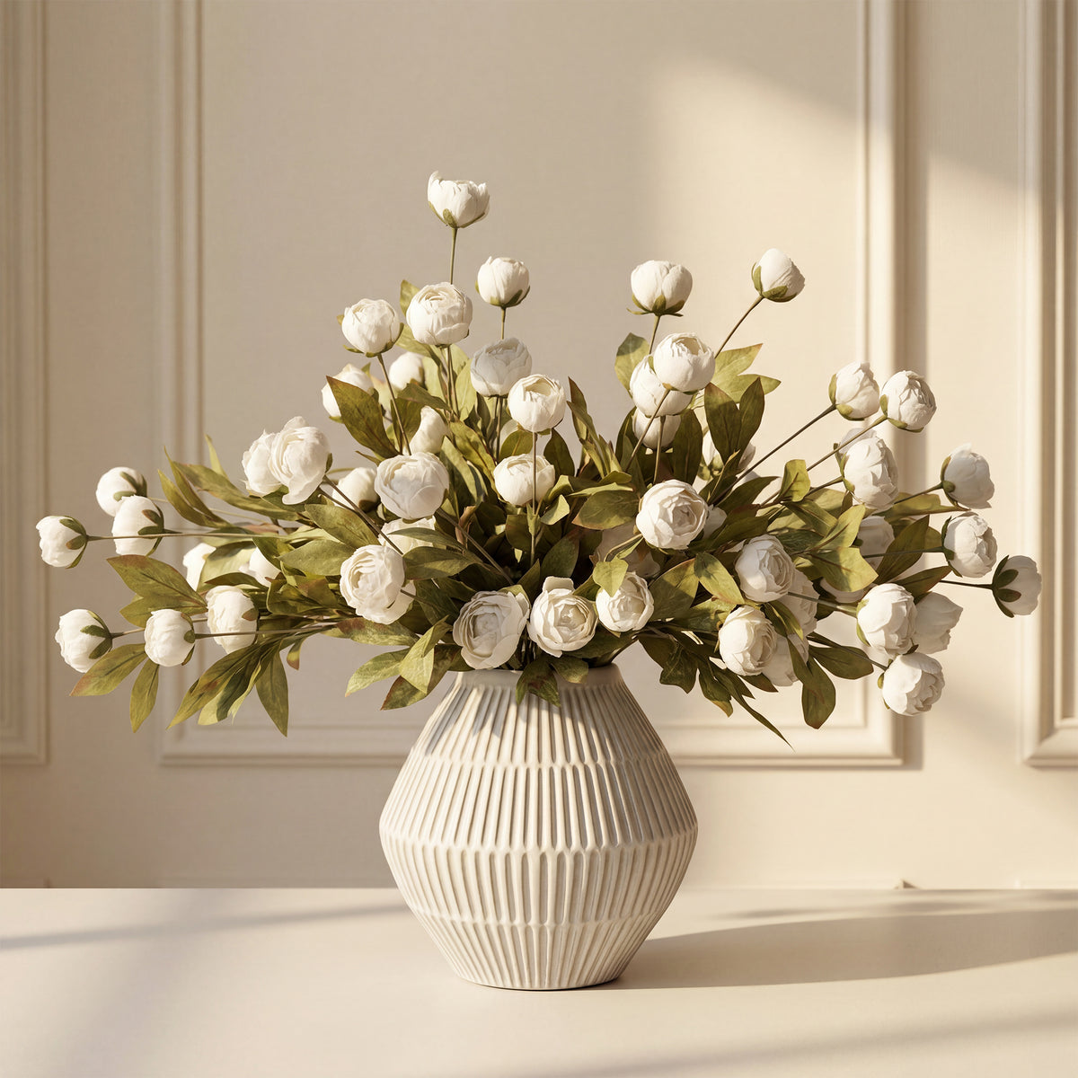 Pinkpum 12 Pcs Faux Silk Peony Artificial Flowers for Vase Decor White 27", Bulk Fake Peonies Branches with Stems for DIY, Bouquet Centerpieces Wedding Fillers Arrangements Shower Decorations