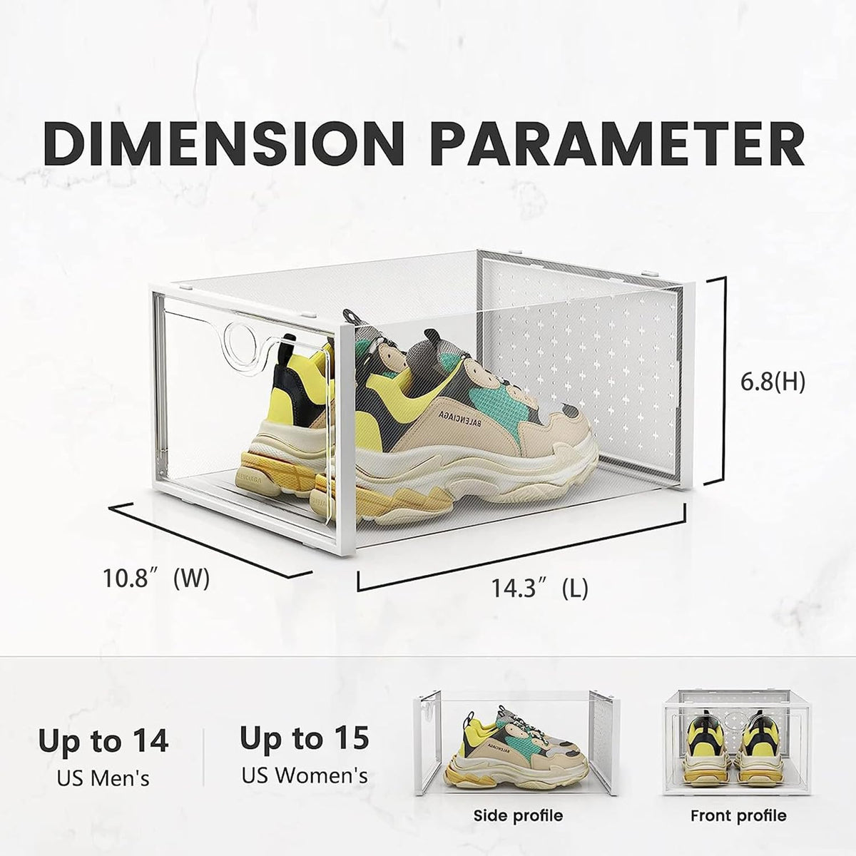 Pinkpum XXL 12 Pack Shoe Storage Box Clear Plastic Stackable Shoe Organizer Large Capacity for Size 14, 6.8” Height for High Shoes, Ventilation Holes, Sneaker Storage for Sneakerheads, Closet Entryway