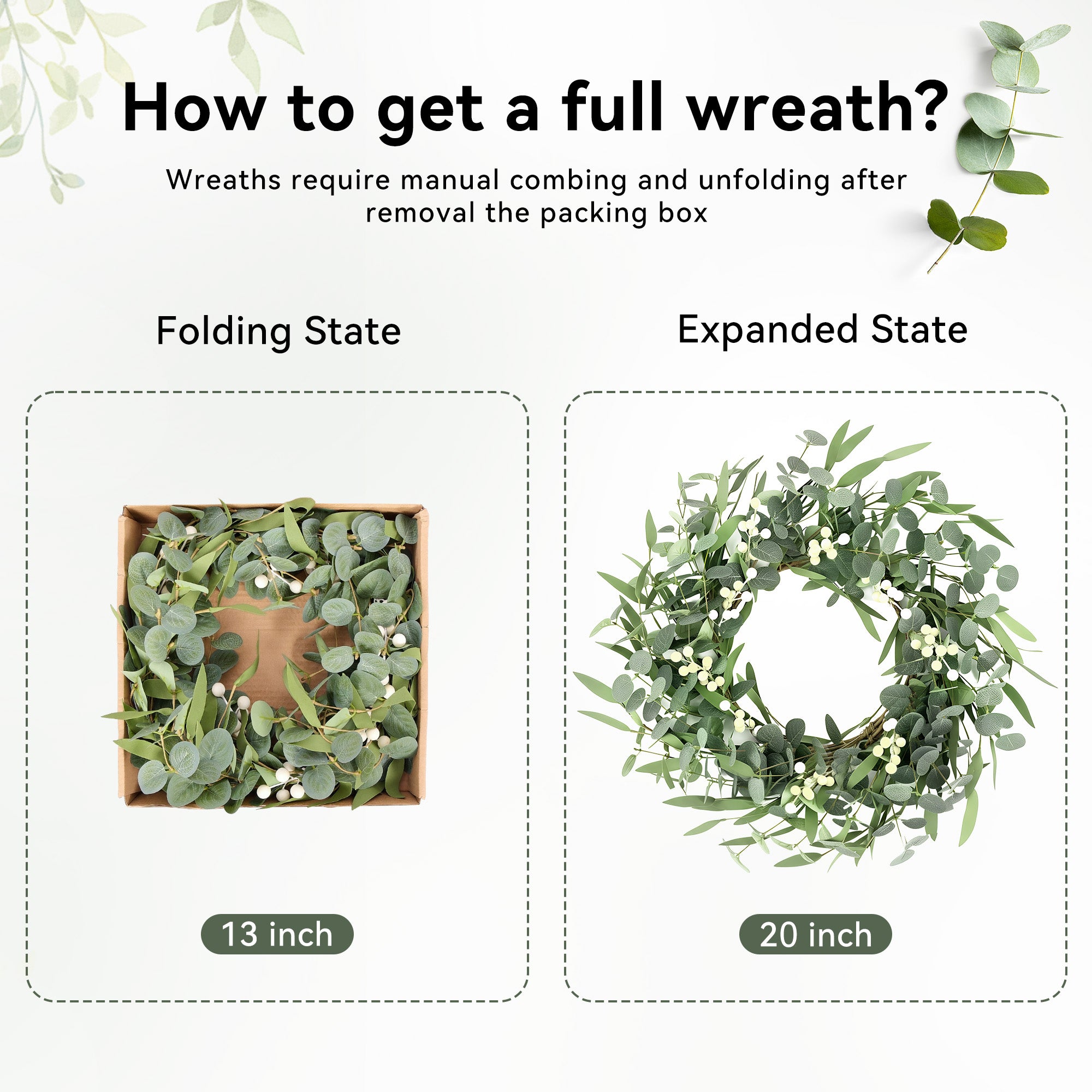 Pinkpum 20'' Eucalyptus Wreath for Front Door Porch Window Green Decor for Home Farmhouse Wall Spring Summer Fall Outdoor Indoor All Seasons
