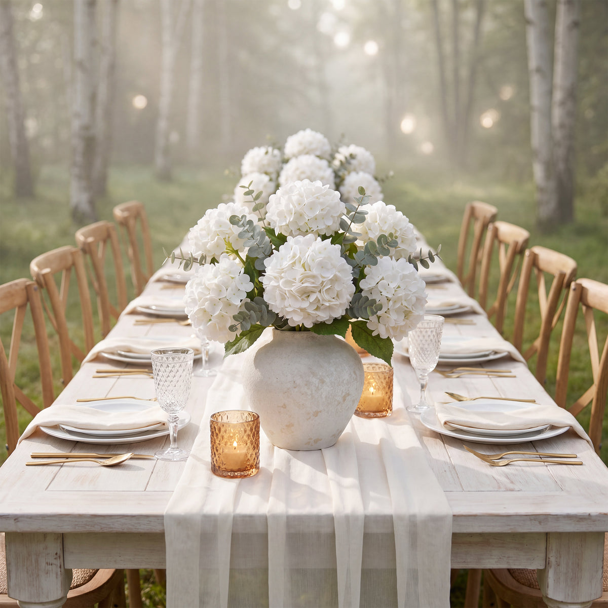 Pinkpum 6 Pcs White Hydrangea Artificial Flowers with Eucalyptus for Vase Total 12 Pcs, Latex Real Touch, Lifelike, 21 inch, For Home Decor Party Arrangements Wedding Bouquets Table Centerpieces