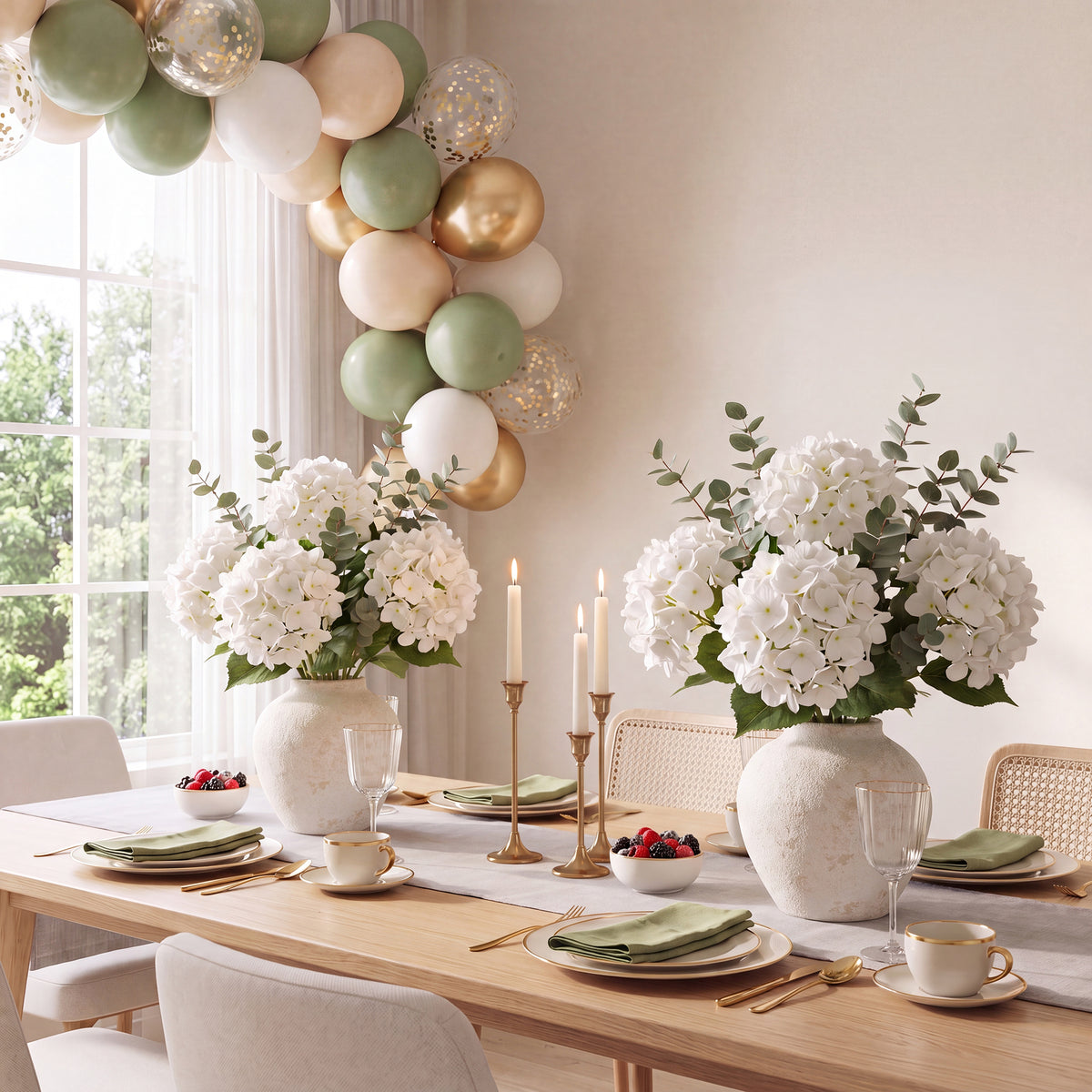 Pinkpum 6 Pcs White Hydrangea Artificial Flowers with Eucalyptus for Vase Total 12 Pcs, Latex Real Touch, Lifelike, 21 inch, For Home Decor Party Arrangements Wedding Bouquets Table Centerpieces