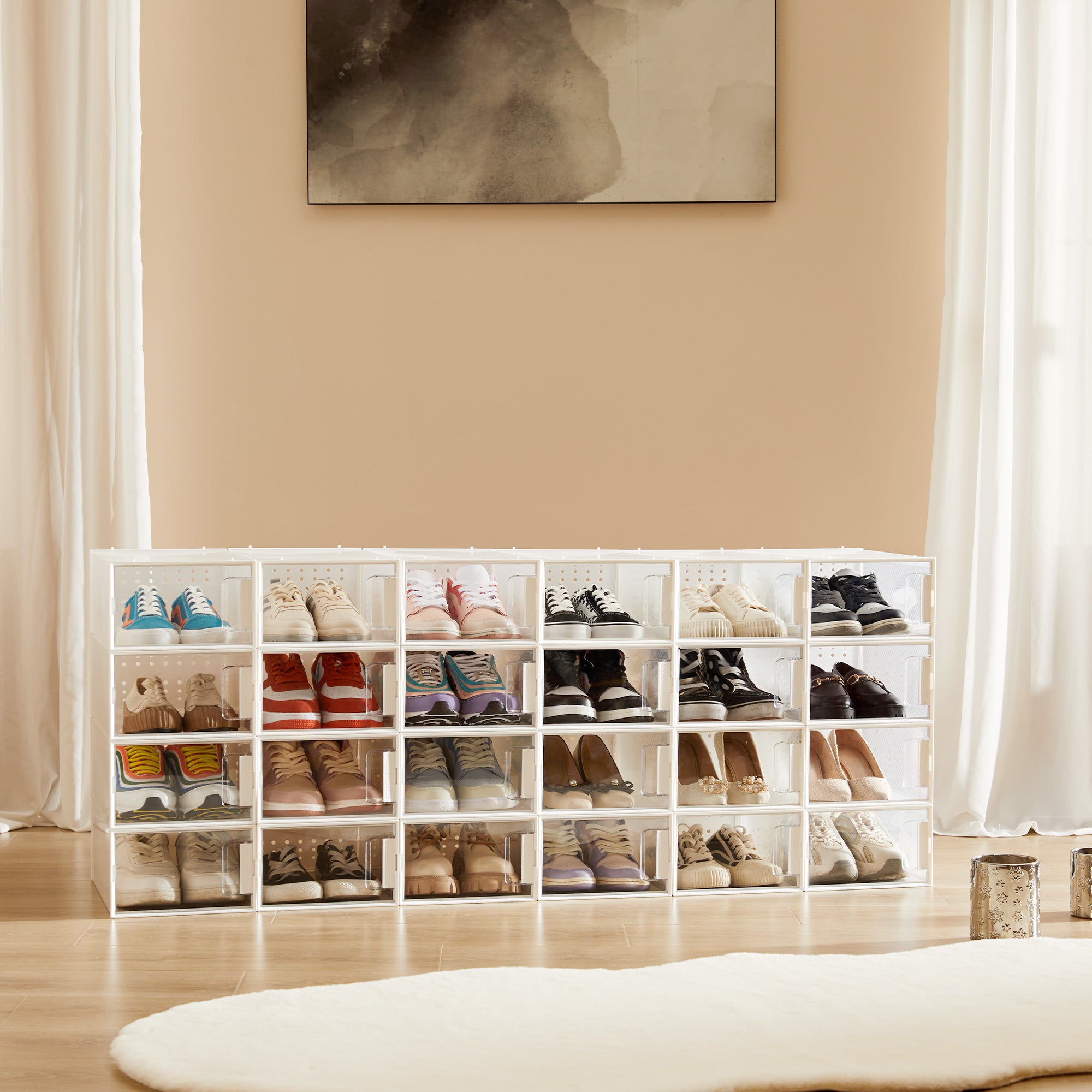 Pinkpum Shoe Organizer Storage Boxes for Closet, Clear Plastic Stackable Sneaker Storage Containers Bins with Lids, Clear Shoe Case Containers, Fit up to Size 9,12 Pack