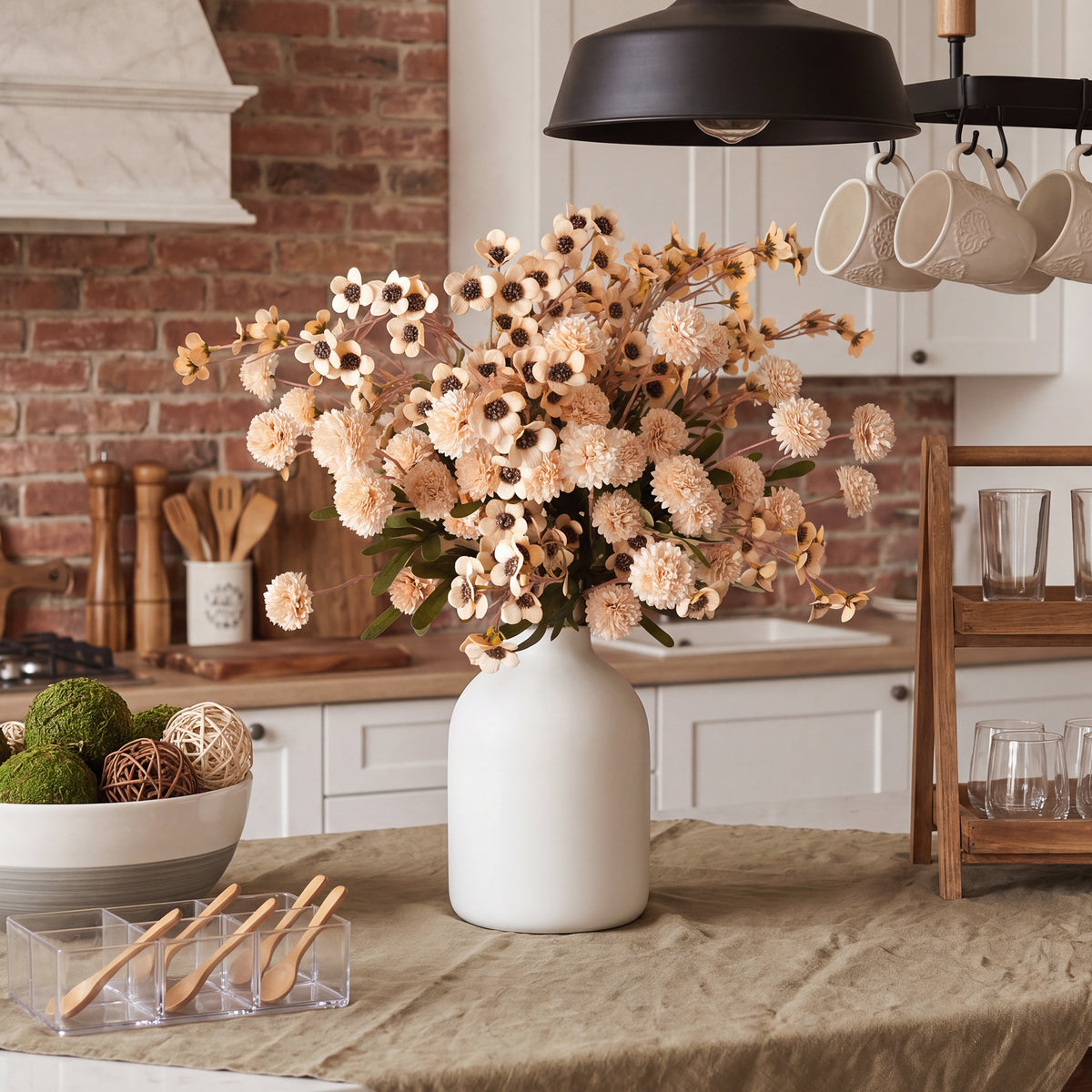 Pinkpum 20 Stems Beige Fake Mums & Kiku Artificial Flowers for Vase Decor Faux Floral Arrangement, Fake Chrysanthemum Stems, Spring Fall Home Decor Party Arrangements Wedding Bouquets Centerpieces