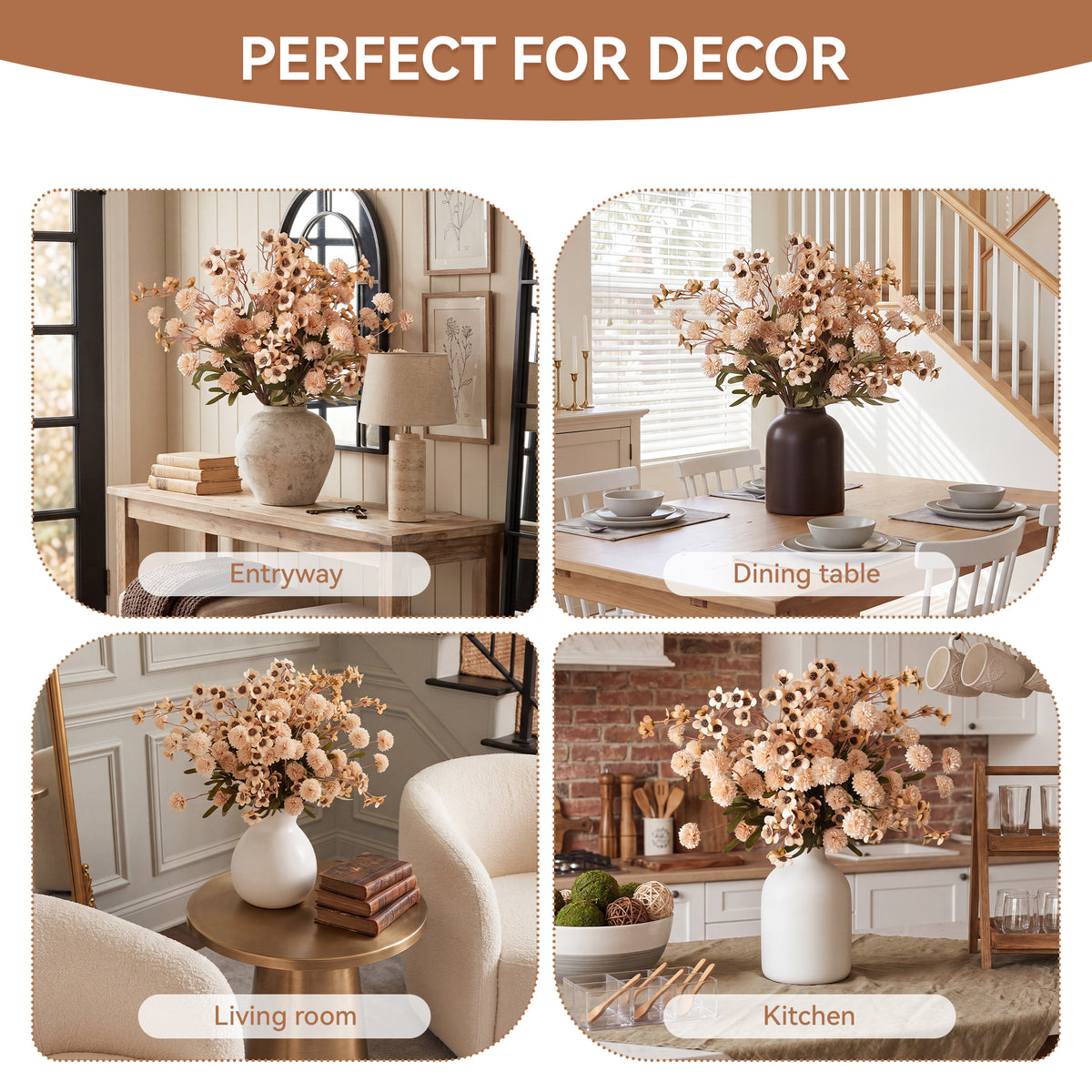 Pinkpum 20 Stems Beige Fake Mums & Kiku Artificial Flowers for Vase Decor Faux Floral Arrangement, Fake Chrysanthemum Stems, Spring Fall Home Decor Party Arrangements Wedding Bouquets Centerpieces
