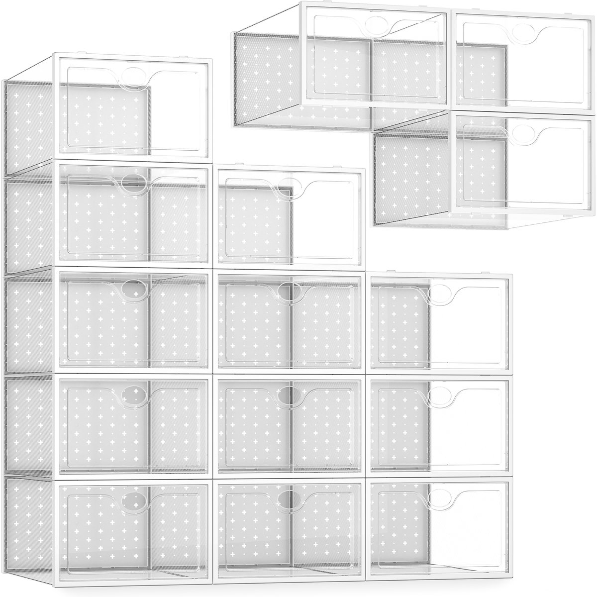 Pinkpum 15 Pack X-Large Shoe Storage Boxes, Shoe Organizer Clear Stackable Fit US Size 11, 6.2” Height, Shoe Dispaly Case Holder Bins Sneaker Storage for Sneakerheads, For Home and Family, White