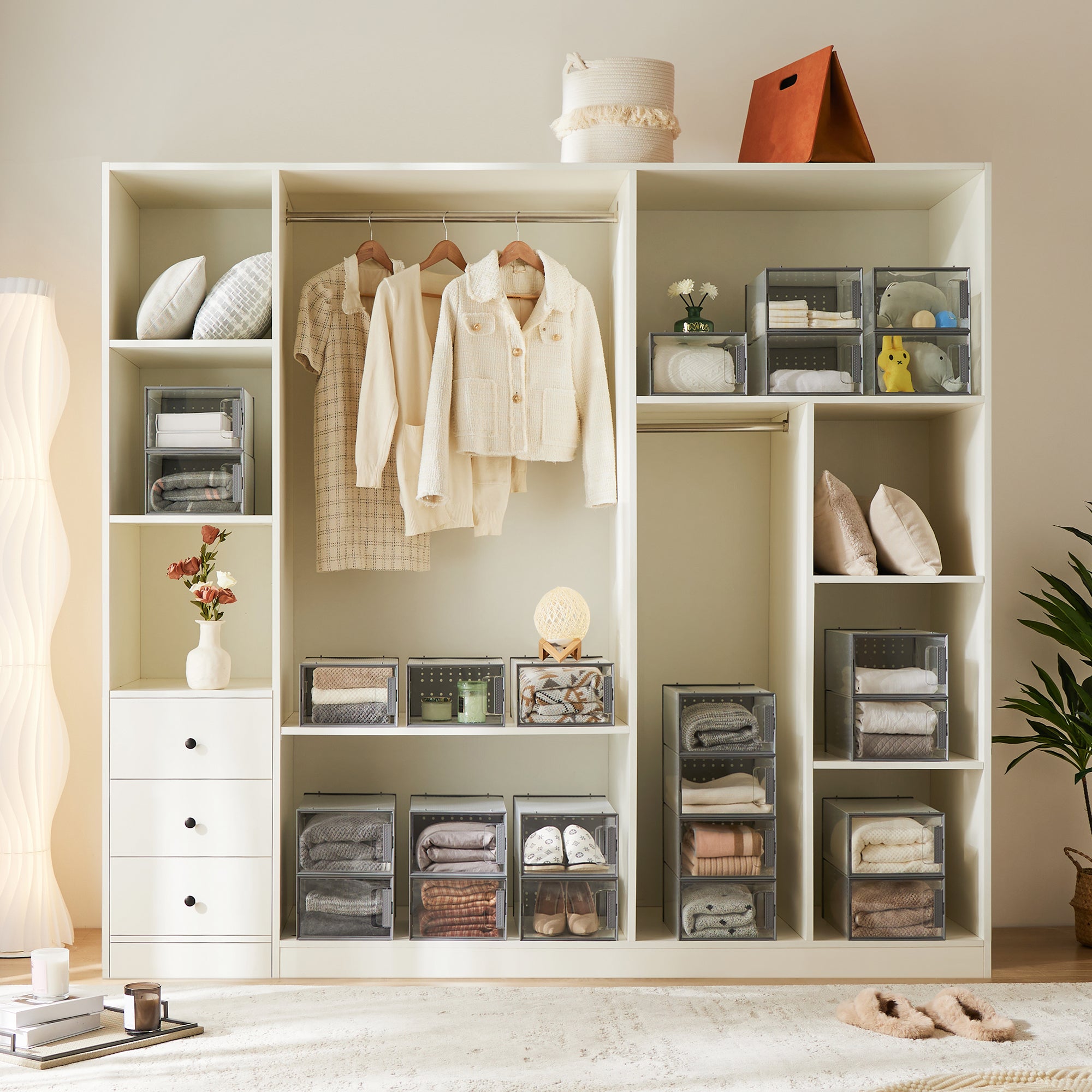 Pinkpum Large Shoe Organizer Storage Boxes for Closet, Clear Plastic Stackable Sneaker Storage Containers Bins with Lids, Clear Shoe Display Case Containers, Fit for Size 11, 12 Pack