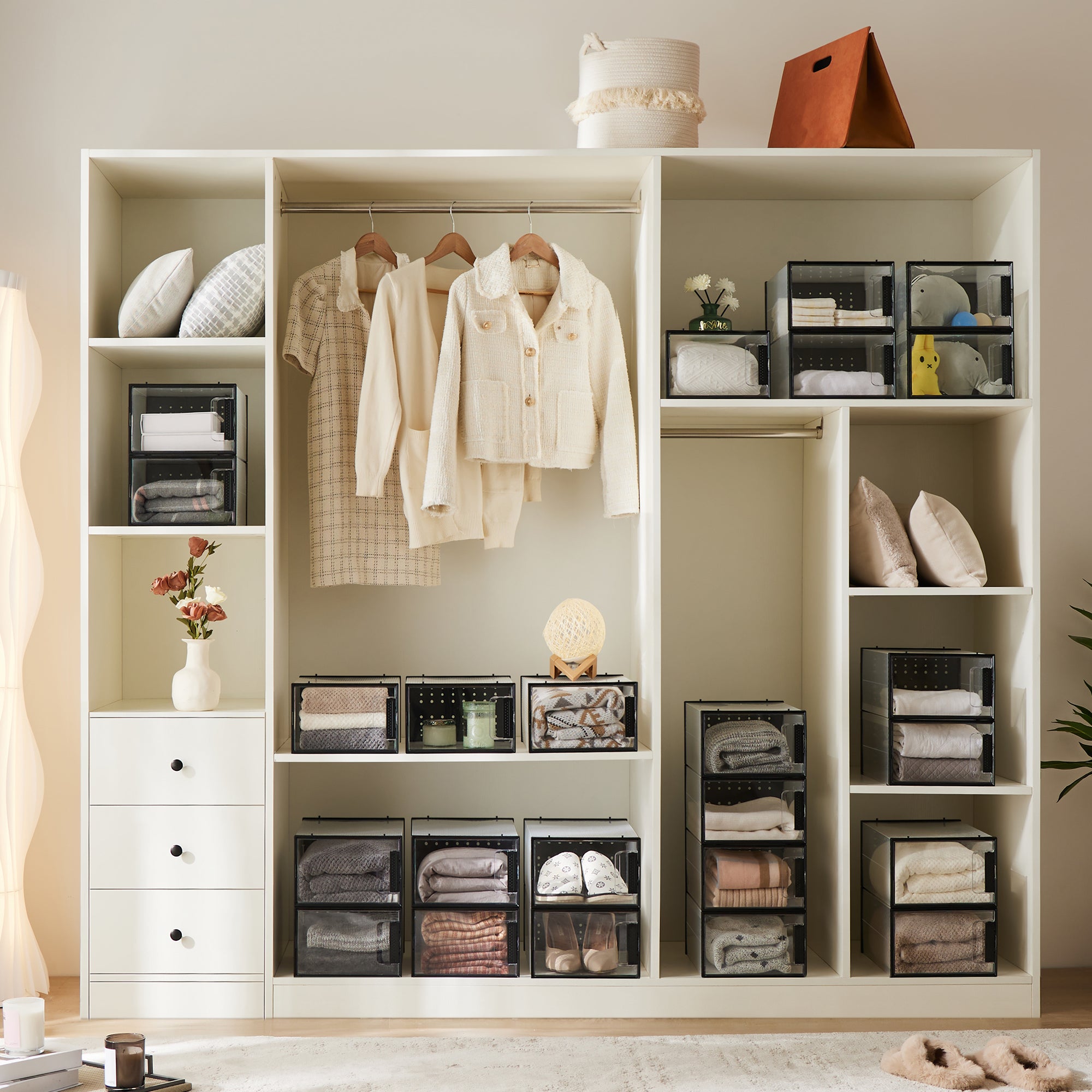 Pinkpum Extra Large Shoe Organizer Storage Boxes for Closet, Fit for Size 14, Clear Plastic Stackable Sneaker Storage Containers Bins with Lids, Clear Shoe Display Case Containers, 12 Pack