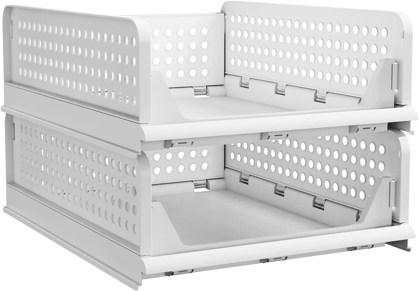 PINKPUM Stackable Plastic Storage Basket-Foldable Closet Organizers and Storage Bins 2 Pack-Drawer Shelf Storage Container for Wardrobe Cupboard Kitchen Bathroom Office