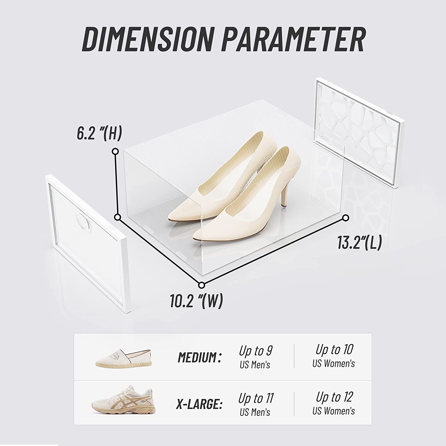 PINKPUM Large Shoe Boxes Clear Plastic Stackable, 12 Pack Shoe Storage Box Organizer for Closets, Foldable Sneaker Storage Fit for Size 11