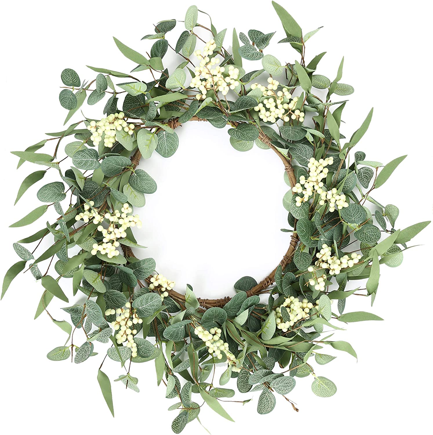 Pinkpum Wreaths for Front Door 20'' Eucalyptus Wreath, Spring Summer Green Wreath, Home Porch Farmhouse Decor,Fall Wreath Harvest Thanksgiving Festival Decorations Indoor Outdoor